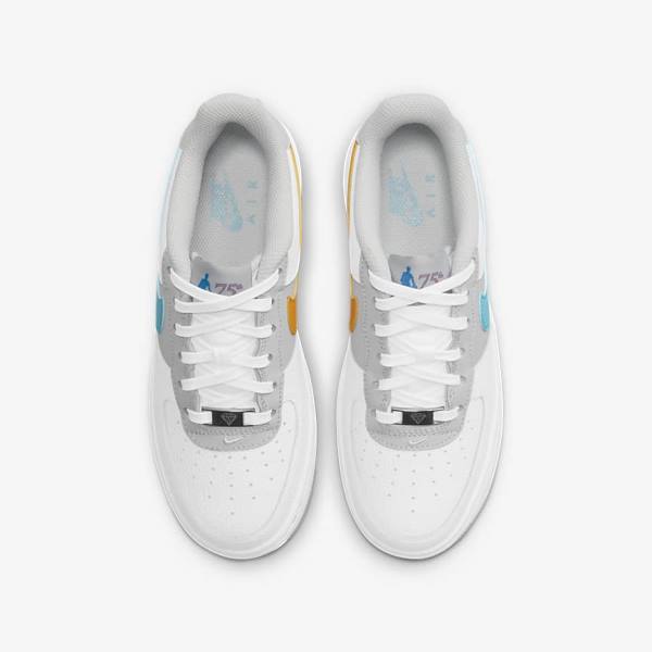 Kids' Nike Air Force 1 EMB Older Sneakers White / Grey / Turquoise Blue | NK634RAS