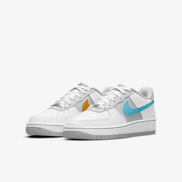 Kids' Nike Air Force 1 EMB Older Sneakers White / Grey / Turquoise Blue | NK634RAS