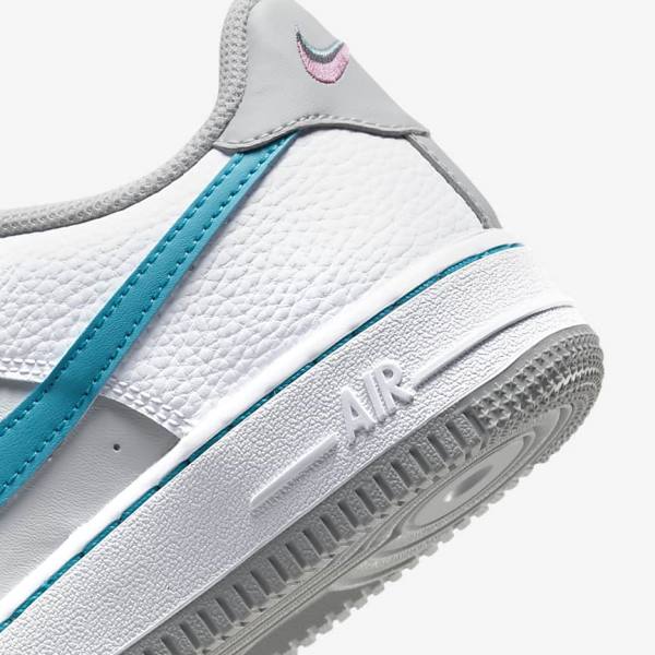 Kids' Nike Air Force 1 EMB Older Sneakers White / Grey / Turquoise Blue | NK634RAS