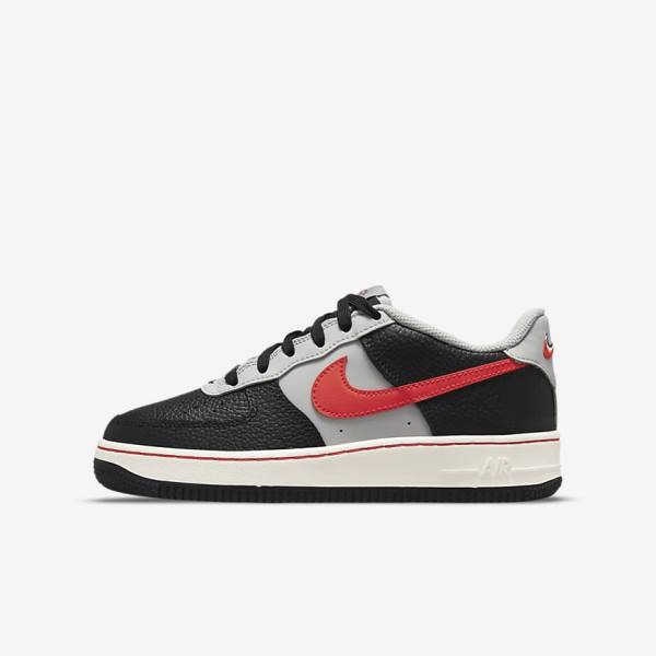 Kids\' Nike Air Force 1 EMB Older Sneakers Black / Grey / Red | NK854RUK