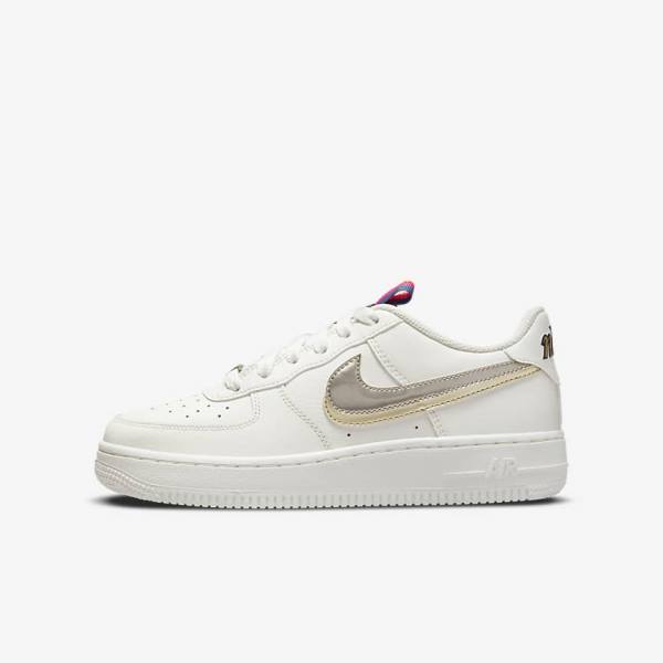 Kids\' Nike Air Force 1 LV8 Older Sneakers White / Pink / Metal Blue Grey | NK754MGS