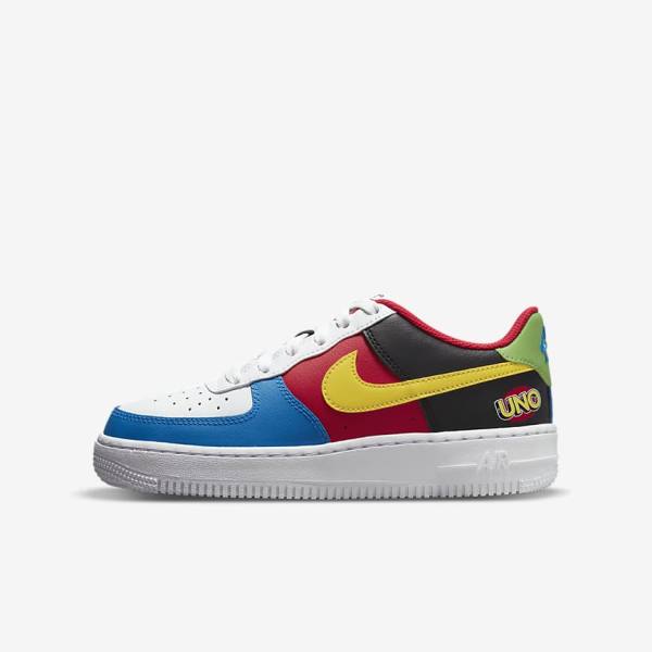 Kids\' Nike Air Force 1 LV8 Older Sneakers White / Red / Royal / Gold | NK980ZVR