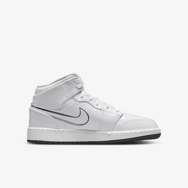 Kids' Nike Air Jordan 1 Mid Older Jordan Shoes White / Black | NK239MOG