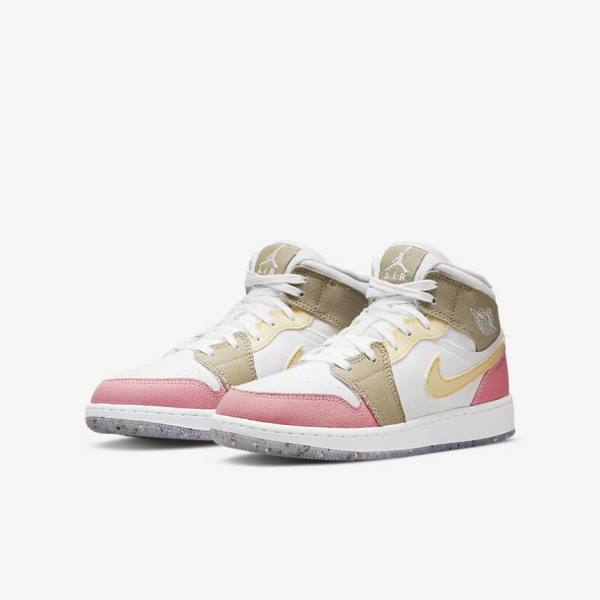 Kids' Nike Air Jordan 1 Mid SE Older Sneakers White / Green | NK064JAZ