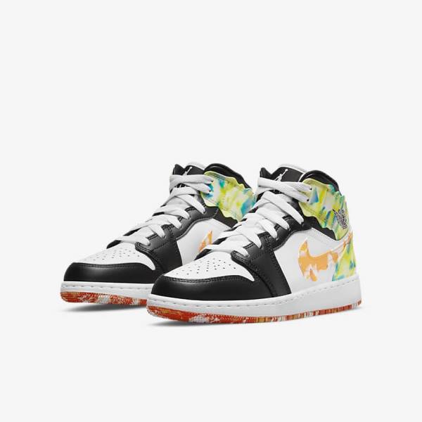 Kids' Nike Air Jordan 1 Mid SE Older Sneakers Black / Orange / White | NK386CUE