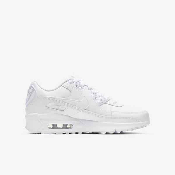 Kids' Nike Air Max 90 LTR Older Sneakers White / Metal Silver / White | NK983OBE