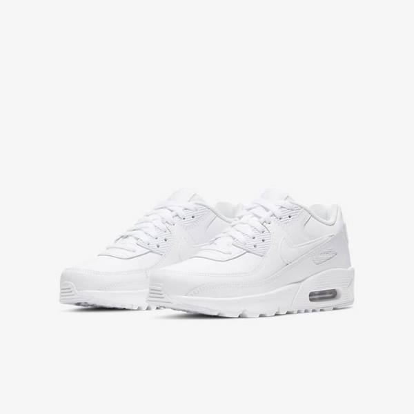 Kids' Nike Air Max 90 LTR Older Sneakers White / Metal Silver / White | NK983OBE