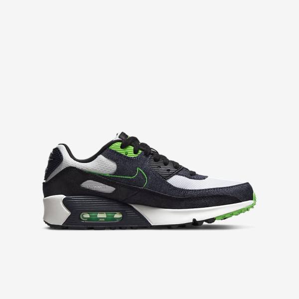 Kids' Nike Air Max 90 LTR SE Older Sneakers Black / Green / White / Obsidian | NK978BIN