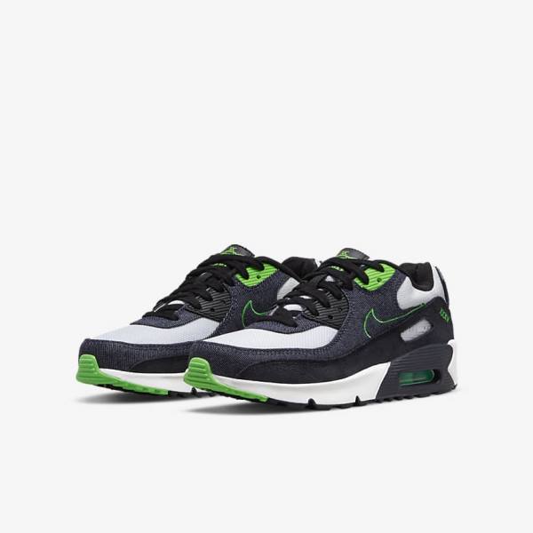 Kids' Nike Air Max 90 LTR SE Older Sneakers Black / Green / White / Obsidian | NK978BIN