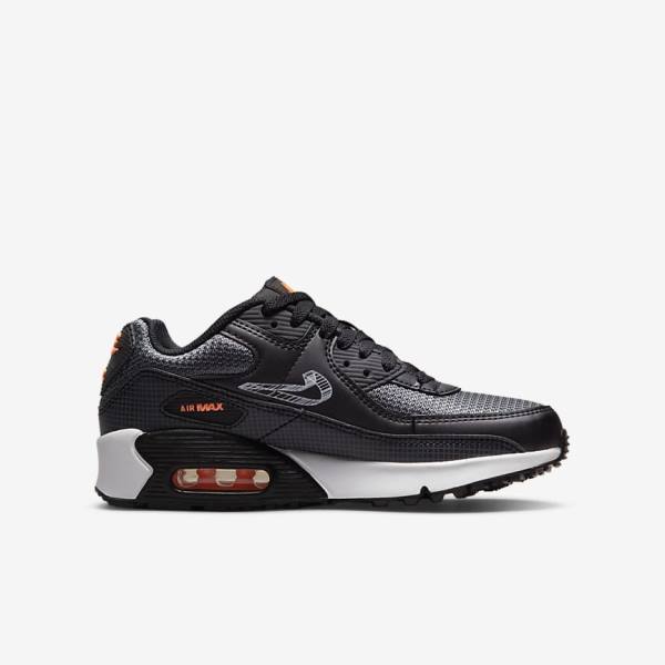 Kids' Nike Air Max 90 Older Sneakers Black / Orange / Grey / White | NK840WNA