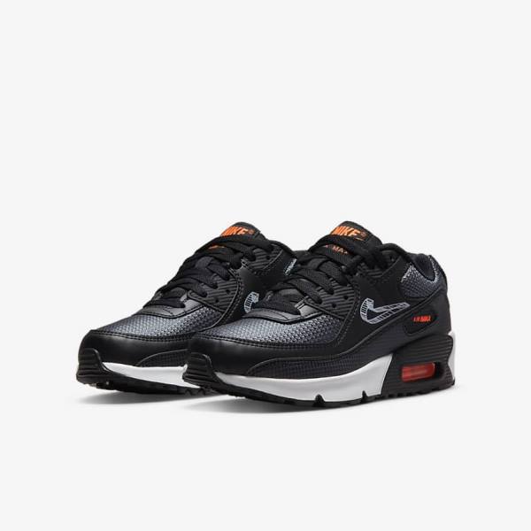 Kids' Nike Air Max 90 Older Sneakers Black / Orange / Grey / White | NK840WNA