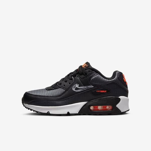 Kids\' Nike Air Max 90 Older Sneakers Black / Orange / Grey / White | NK840WNA