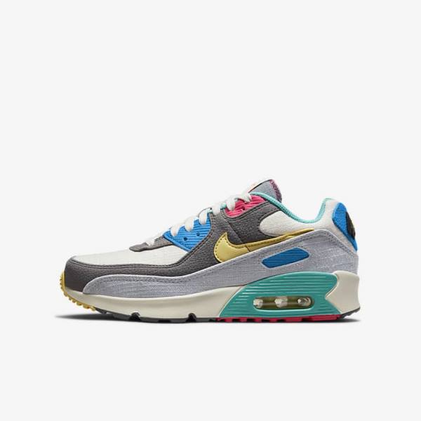 Kids\' Nike Air Max 90 Older Sneakers Grey / Pink | NK831VOW