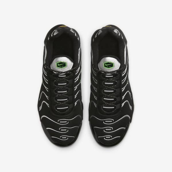 Kids' Nike Air Max Plus Older Sneakers Black / Green / Metal Silver / Black | NK941REG