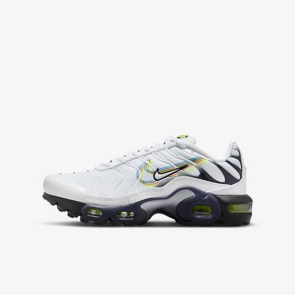 Kids\' Nike Air Max Plus Older Sneakers White / Grey / Blue | NK024PNU