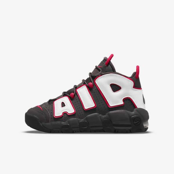 Kids\' Nike Air More Uptempo Older Sneakers Grey / Black / Red / White | NK537RDV