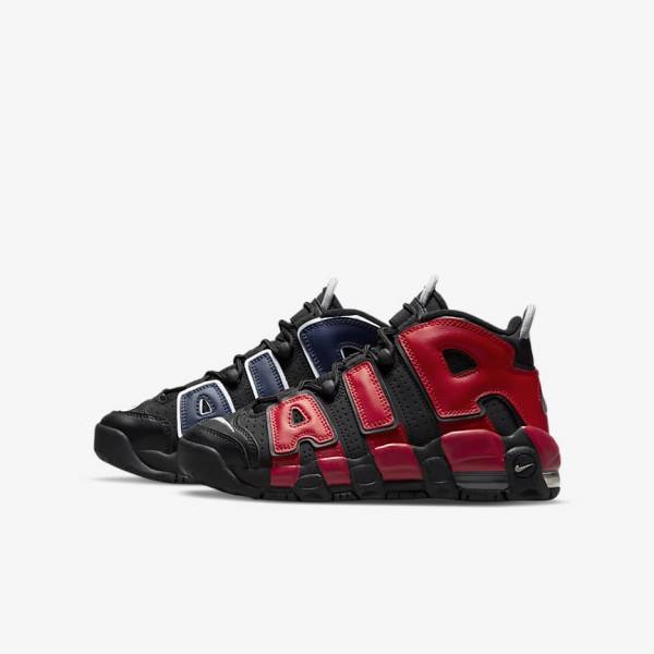 Kids\' Nike Air More Uptempo Older Sneakers Black / Navy / White / Red | NK965PUD