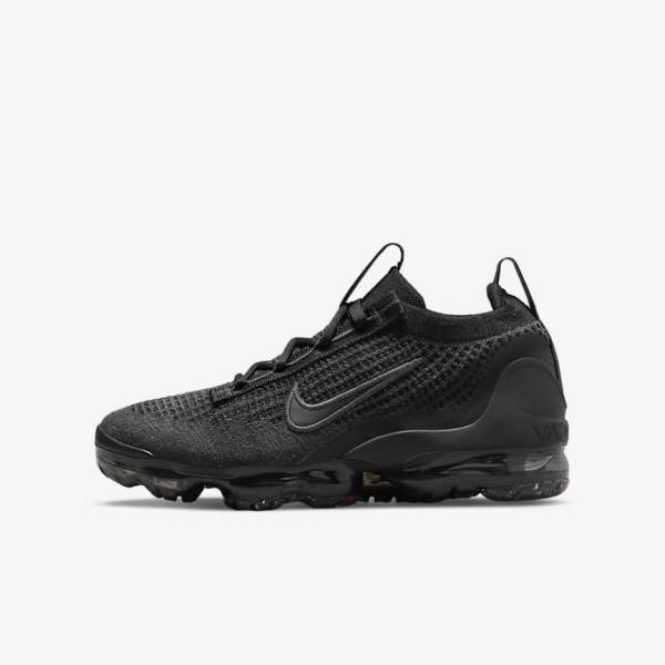 Kids\' Nike Air VaporMax 2021 FK Older Sneakers Black / Dark Grey | NK129RBF