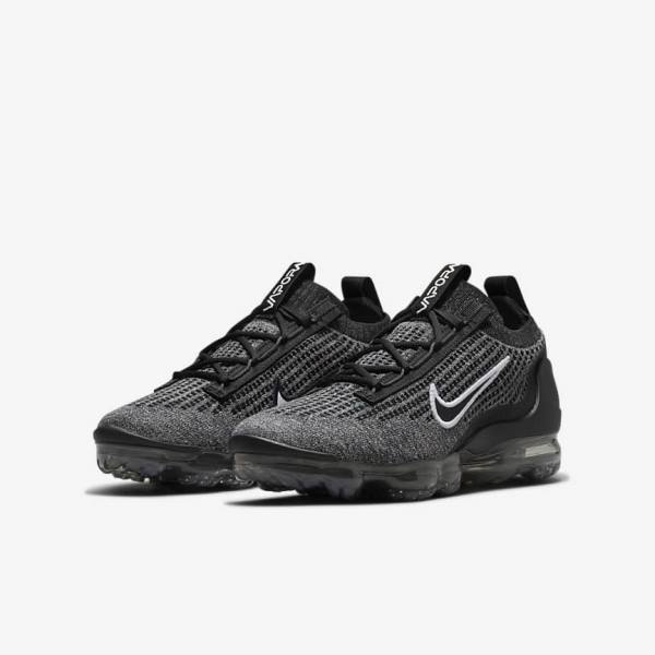 Kids' Nike Air VaporMax 2021 FK Older Sneakers Black / White / Dark Grey / Black | NK284JRX