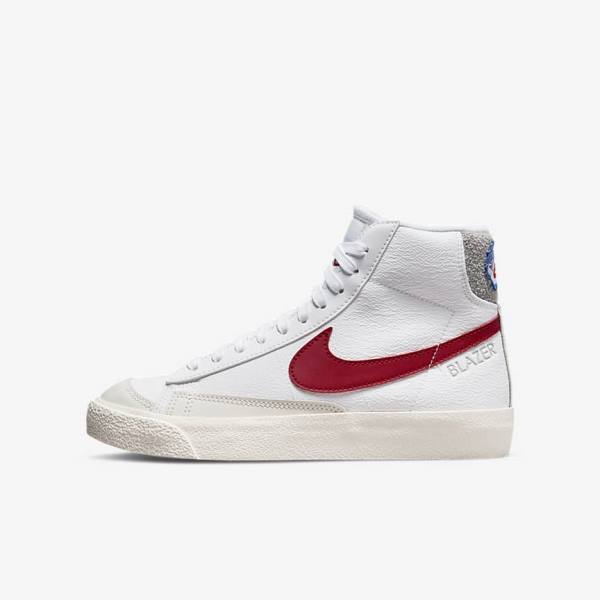 Kids\' Nike Blazer Mid 77 Older Sneakers White / Light Grey / Red | NK597HQO