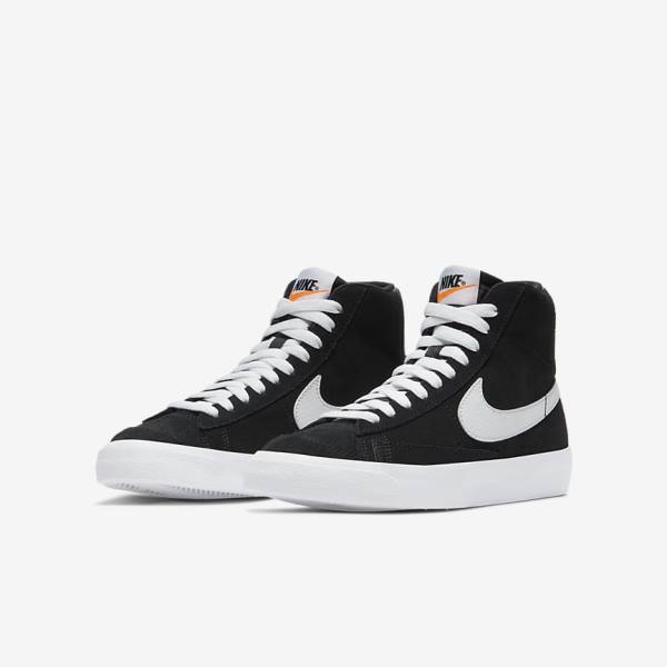 Kids' Nike Blazer Mid 77 Suede Older Sneakers Black / Orange / White | NK618HJA