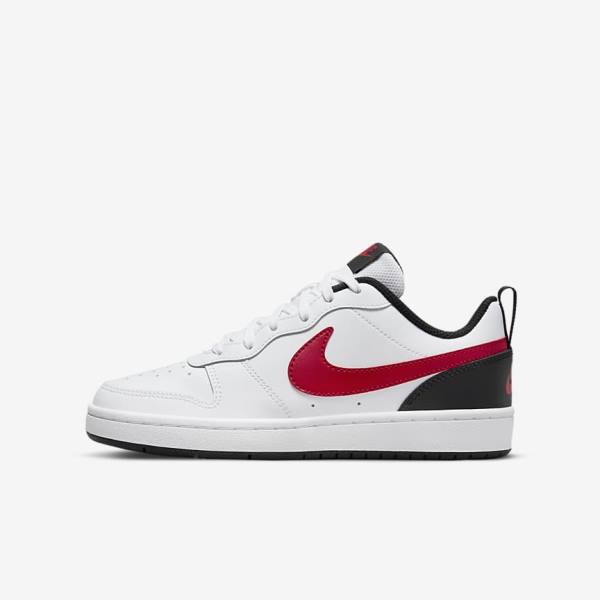 Kids\' Nike Court Borough Low 2 Older Sneakers White / Black / Red | NK203XTO