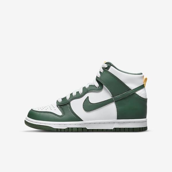 Kids\' Nike Dunk High Older Sneakers Green / Gold / White | NK137AGN