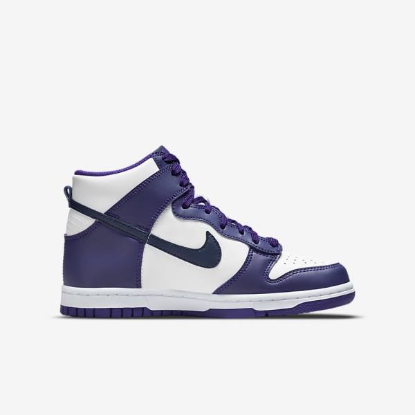 Kids' Nike Dunk High Older Sneakers White / Purple / Navy | NK908CBQ