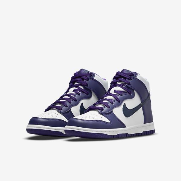 Kids' Nike Dunk High Older Sneakers White / Purple / Navy | NK908CBQ