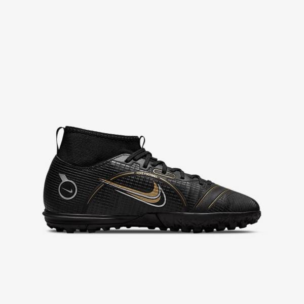 Kids' Nike Jr. Mercurial Superfly 8 Academy TF Older Turf Football Shoes Black / Metal Silver / Grey / Metal Gold | NK253IYU