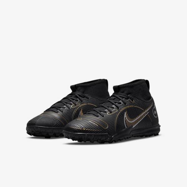 Kids' Nike Jr. Mercurial Superfly 8 Academy TF Older Turf Football Shoes Black / Metal Silver / Grey / Metal Gold | NK253IYU