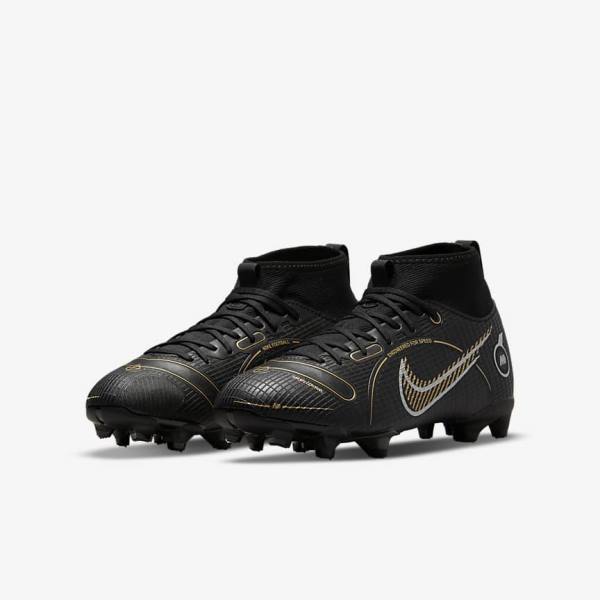 Kids' Nike Jr. Mercurial Superfly 8 Academy MG Older Multi-Ground Football Shoes Black / Metal Silver / Grey / Metal Gold | NK519JBA