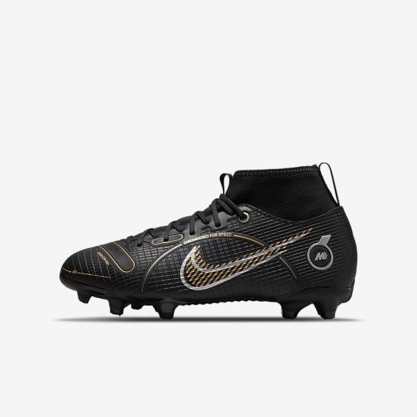 Kids\' Nike Jr. Mercurial Superfly 8 Academy MG Older Multi-Ground Football Shoes Black / Metal Silver / Grey / Metal Gold | NK519JBA