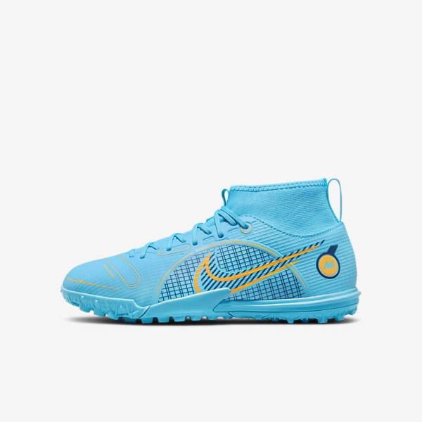 Kids\' Nike Jr. Mercurial Superfly 8 Academy TF Older Turf Football Shoes Blue / Orange | NK786MBF