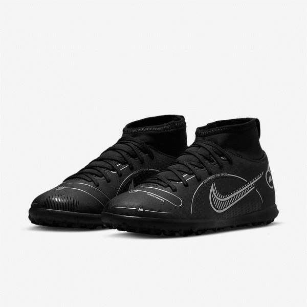 Kids' Nike Jr. Mercurial Superfly 8 Club TF Older Turf Football Shoes Black / Grey / Metal Silver | NK395QKA