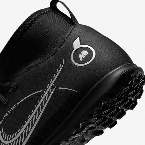 Kids' Nike Jr. Mercurial Superfly 8 Club TF Older Turf Football Shoes Black / Grey / Metal Silver | NK395QKA