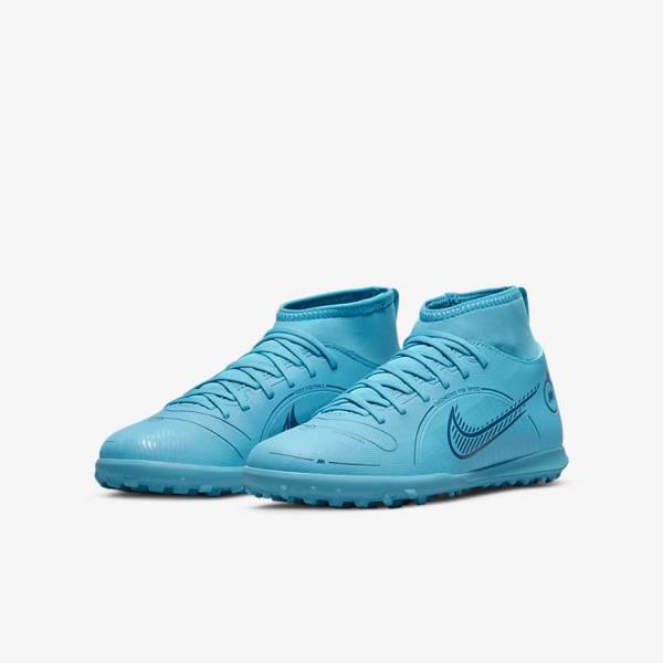 Kids' Nike Jr. Mercurial Superfly 8 Club TF Older Turf Football Shoes Blue / Orange | NK476RCT