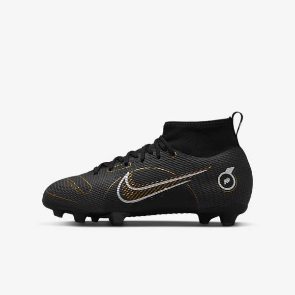 Kids\' Nike Jr. Mercurial Superfly 8 Pro FG Younger and Older Firm-Grounds Football Shoes Black / Metal Silver / Grey / Metal Gold | NK124CDS