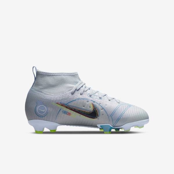 Kids' Nike Jr. Mercurial Superfly 8 Pro FG Younger and Older Firm-Grounds Football Shoes Grey / Light Blue | NK687ZNB