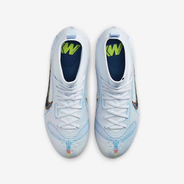 Kids' Nike Jr. Mercurial Superfly 8 Pro FG Younger and Older Firm-Grounds Football Shoes Grey / Light Blue | NK687ZNB