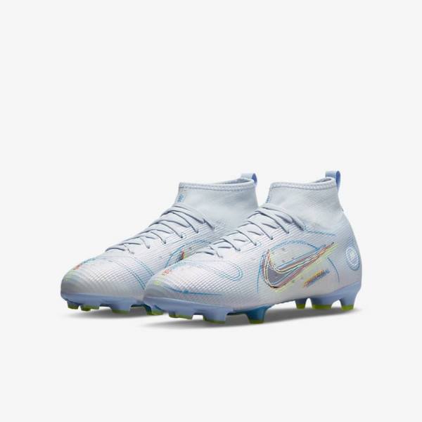 Kids' Nike Jr. Mercurial Superfly 8 Pro FG Younger and Older Firm-Grounds Football Shoes Grey / Light Blue | NK687ZNB