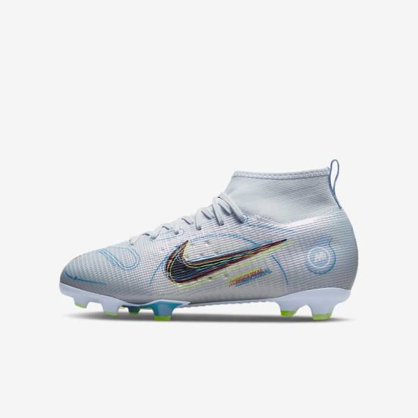 Kids\' Nike Jr. Mercurial Superfly 8 Pro FG Younger and Older Firm-Grounds Football Shoes Grey / Light Blue | NK687ZNB