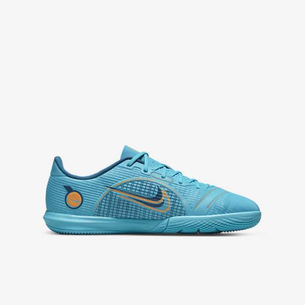 Kids' Nike Jr. Mercurial Vapor 14 Academy IC Older Indoor Court Football Shoes Blue / Orange | NK589INZ