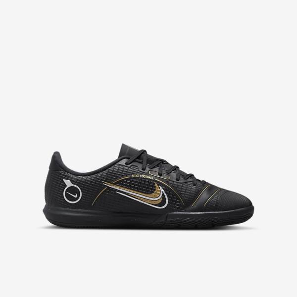 Kids' Nike Jr. Mercurial Vapor 14 Academy IC Older Indoor Court Football Shoes Black / Metal Silver / Grey / Metal Gold | NK862WKB