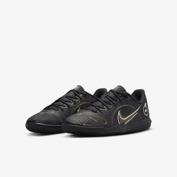 Kids' Nike Jr. Mercurial Vapor 14 Academy IC Older Indoor Court Football Shoes Black / Metal Silver / Grey / Metal Gold | NK862WKB