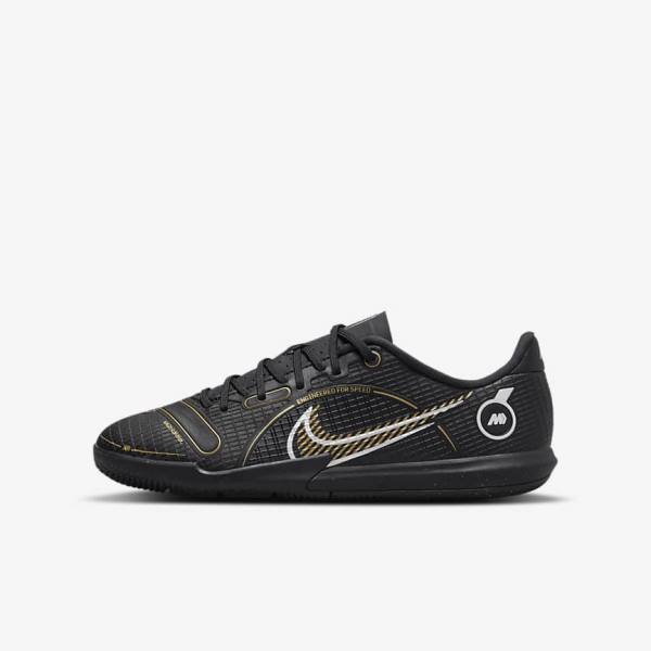 Kids\' Nike Jr. Mercurial Vapor 14 Academy IC Older Indoor Court Football Shoes Black / Metal Silver / Grey / Metal Gold | NK862WKB