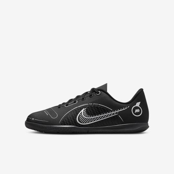 Kids\' Nike Jr. Mercurial Vapor 14 Club IC Older Indoor Court Football Shoes Black / Grey / Metal Silver | NK493FUQ