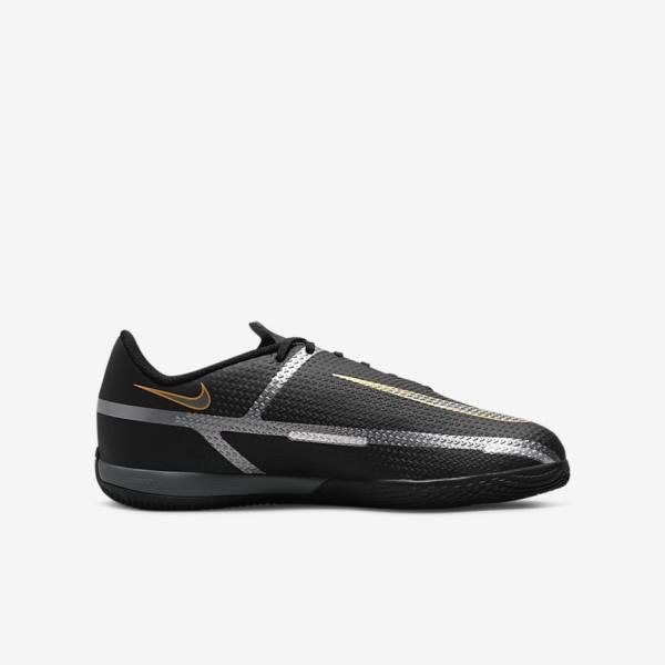 Kids' Nike Jr. Phantom GT2 Academy IC Older Indoor Court Football Shoes Black / Metal Gold / Dark Grey / Metal Dark Grey | NK508FUP