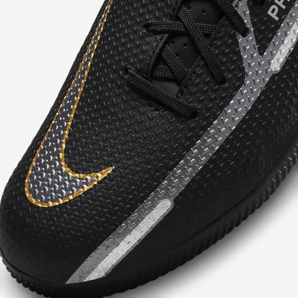 Kids' Nike Jr. Phantom GT2 Academy IC Older Indoor Court Football Shoes Black / Metal Gold / Dark Grey / Metal Dark Grey | NK508FUP