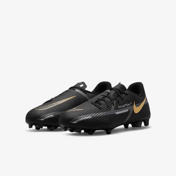 Kids' Nike Jr. Phantom GT2 Academy MG Older Multi-Ground Football Shoes Black / Metal Gold / Dark Grey / Metal Dark Grey | NK270VWT